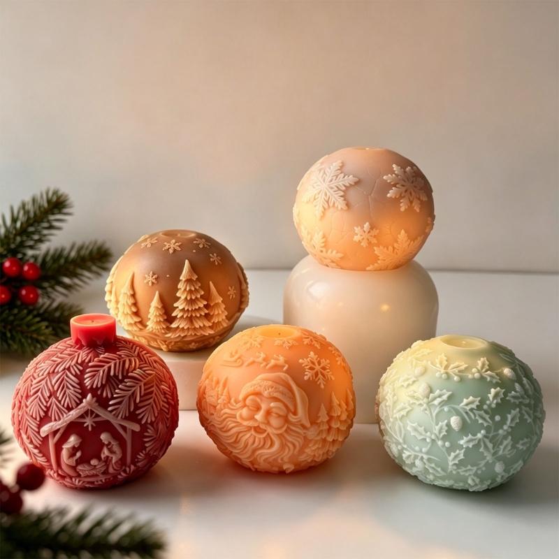 Christmas Crystal Ball Shape Silicone Candle Molds For Resin Casting Making Candle Soap Home Decoration Holiday Present
