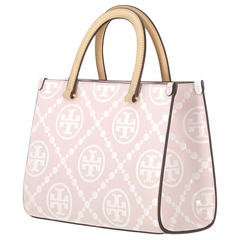 Tory Burch T Monogram Logo Print Leather Tote Bag Women Tote Pink 165887-650