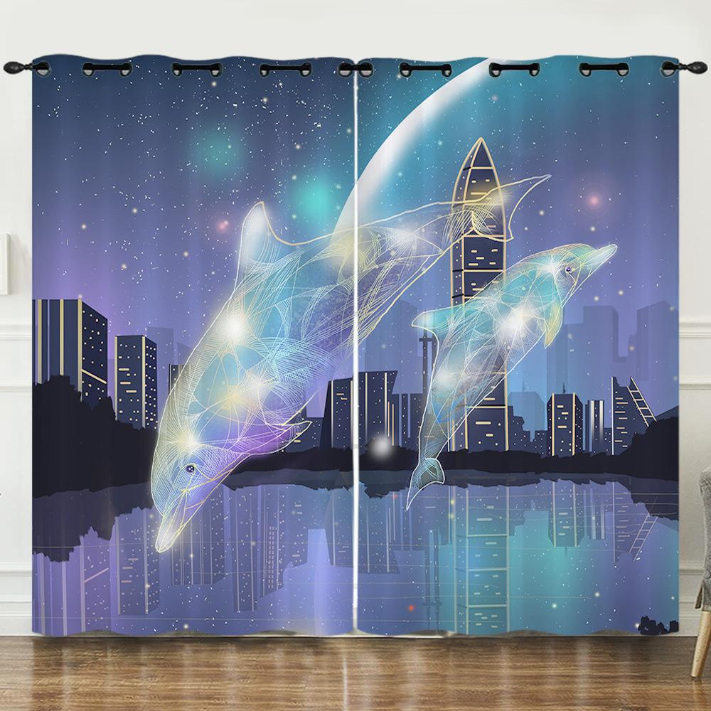 Curtain Bedroom Curtain Digital Printing Aurora Blackout Curtain Fabric No Punching