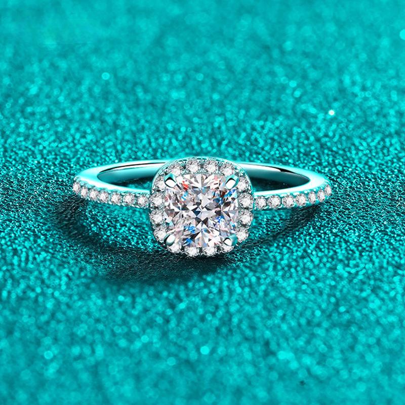 Cushion Cut 1ct Certified Moissanite Rings for Women Square Engagement Lab Created Diamond Band S925 Sterling Silver
