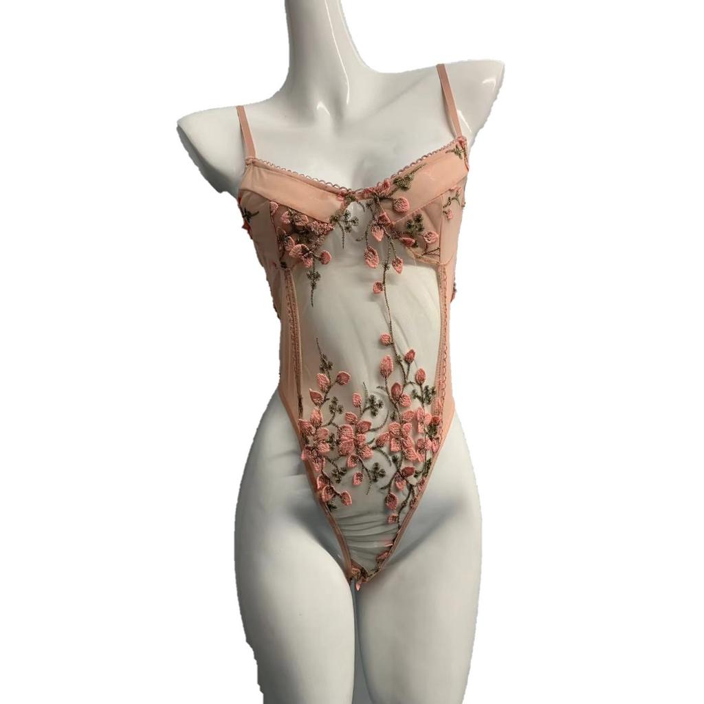 Sexy Lingerie Mesh Butterfly Embroidery Side Strap Open Gear Free Small Chest Big Onesie