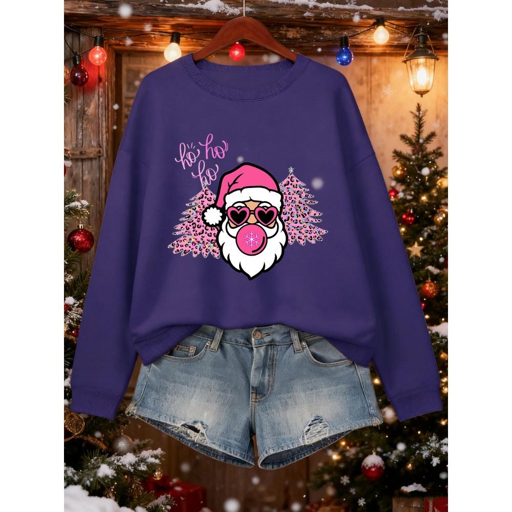 Merry Christmas Tree Santa Claus Prints Sweatshirt Women Loose Soft Hoodie Warm Crewneck Clothes Winter Casual Pullover