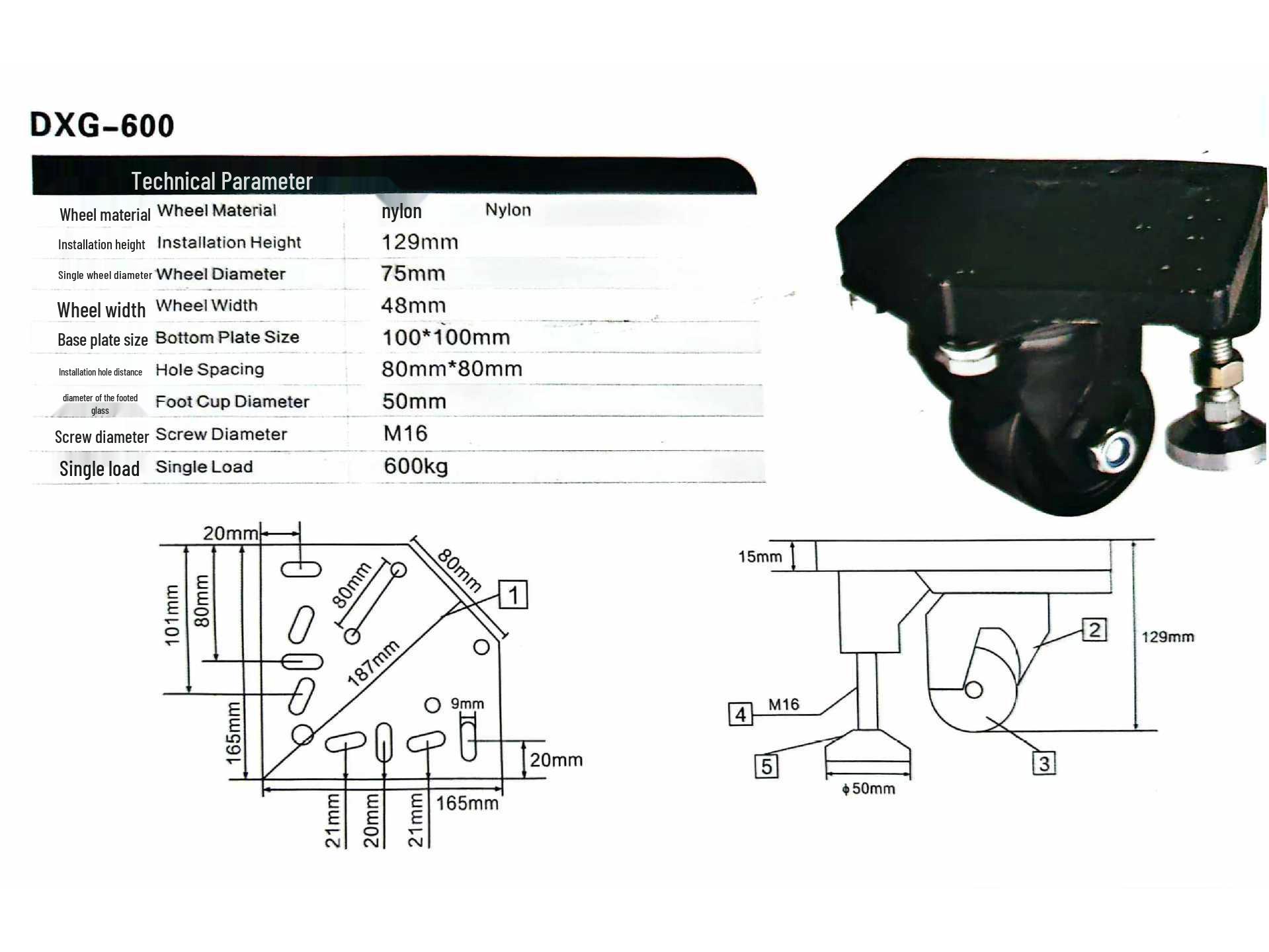 3-Inch Heavy-Duty Steel Leveling Caster with Adjustable Stabilizing Plate