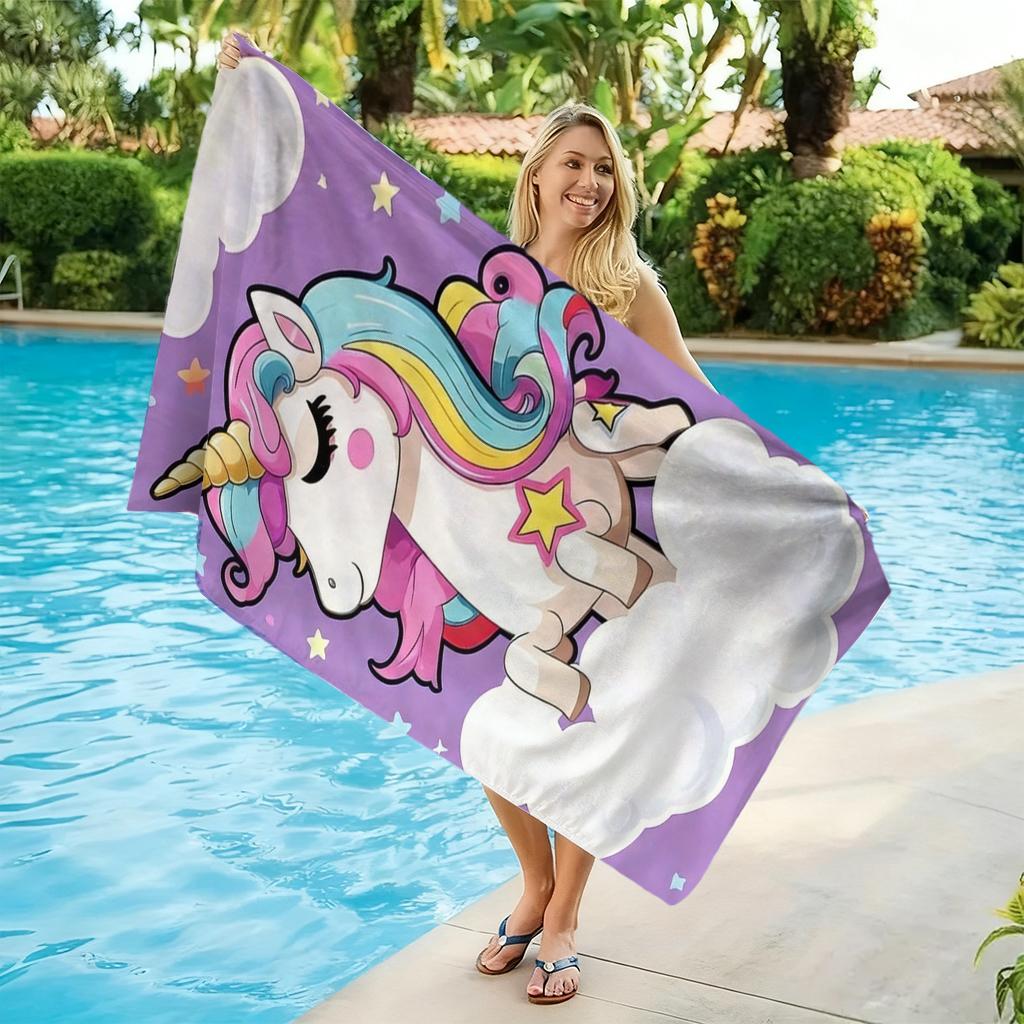 Kawaii Rainbow Unicorn Beach Towel Microfiber Quick Dry Absorbent Sand Free Oversized Bath Towel for Girls Women Aesthetic