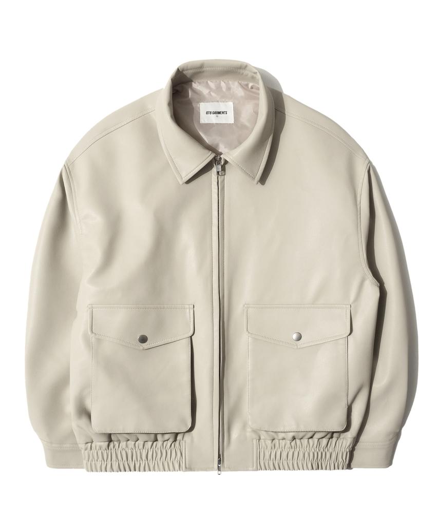Qt8 Garments Rg Synthetic Leather Pocket Jacket (Cream)