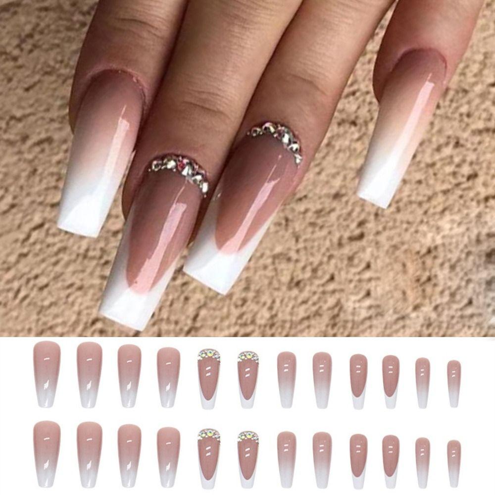

24 шт. маникюрный пресс на ногти DIY балерина накладные ногти длинный французский градиент