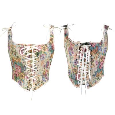 Bayan Seksi Büstiyer Korse Üst Kuşgözü Dantel-up Çiçek Baskı Push Up Kırpma Üstleri Vintage Tank Top Parti Clubwear Korse