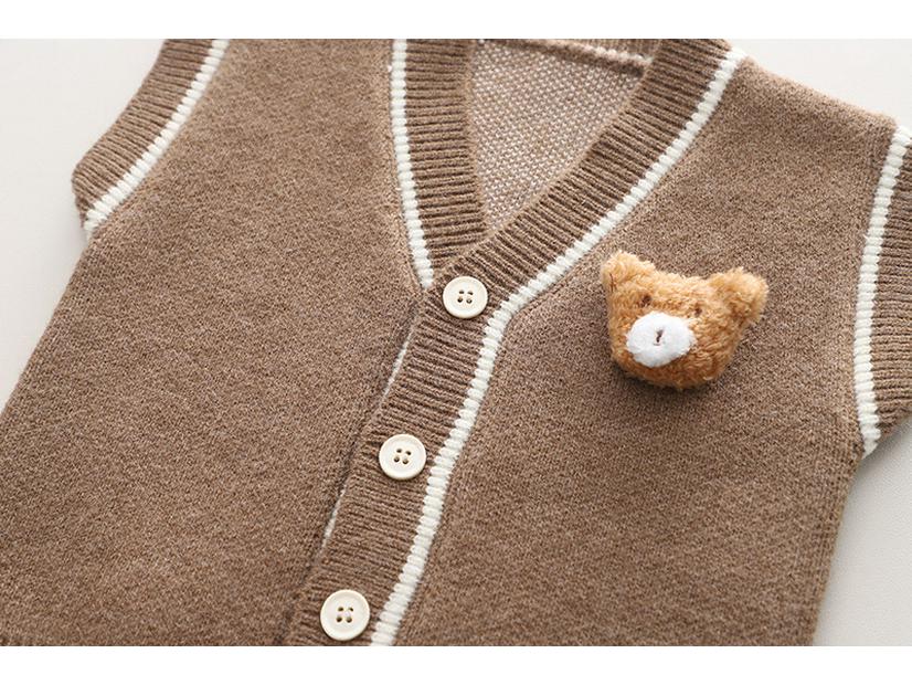 Stylish Two-Color V-Neck Knit Cardigan Set for Boys and Girls – Classic Long-Sleeve Three-Piece Baby Apparel