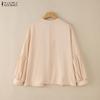 ZANZEA Women Lace Splice Round Neck Casual Long Sleeve Blouse
