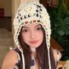 Women's Spring and Summer Retro Ethnic Style Hat Bohemian Flowers Tassel Bag Head Hat Hand Woven Hollow Bag Head Hat