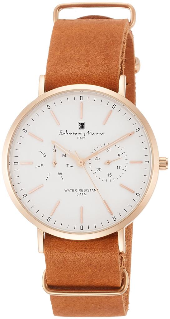 Salvatore Marra Men's Multi-Calendar Watch, Slim Type, SM15117-PGWHPG, Brown, Officially Imported