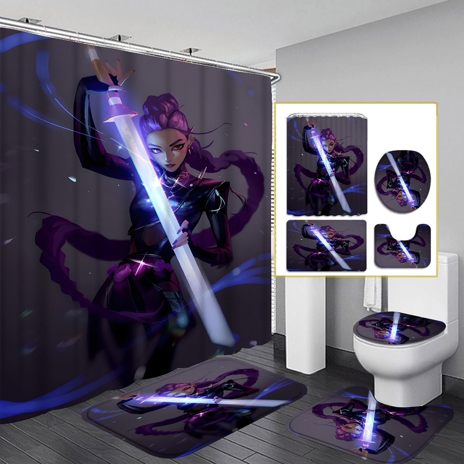 

Комплект из 4 предметов: коврик для ванной с принтом персонажей и штора для душа One Size