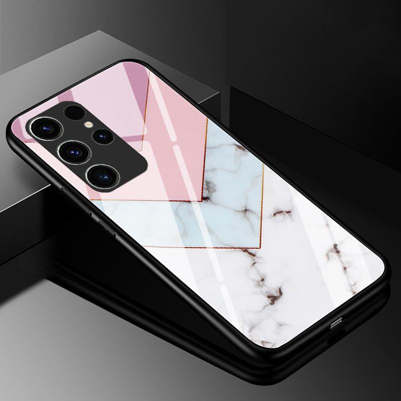 Marble Tempered Glass Phone Case For Samsung Galaxy S23 Ultra 5G Case Fashion Glass Back Cover for Samsung S23 Plus / S23 Ultra
