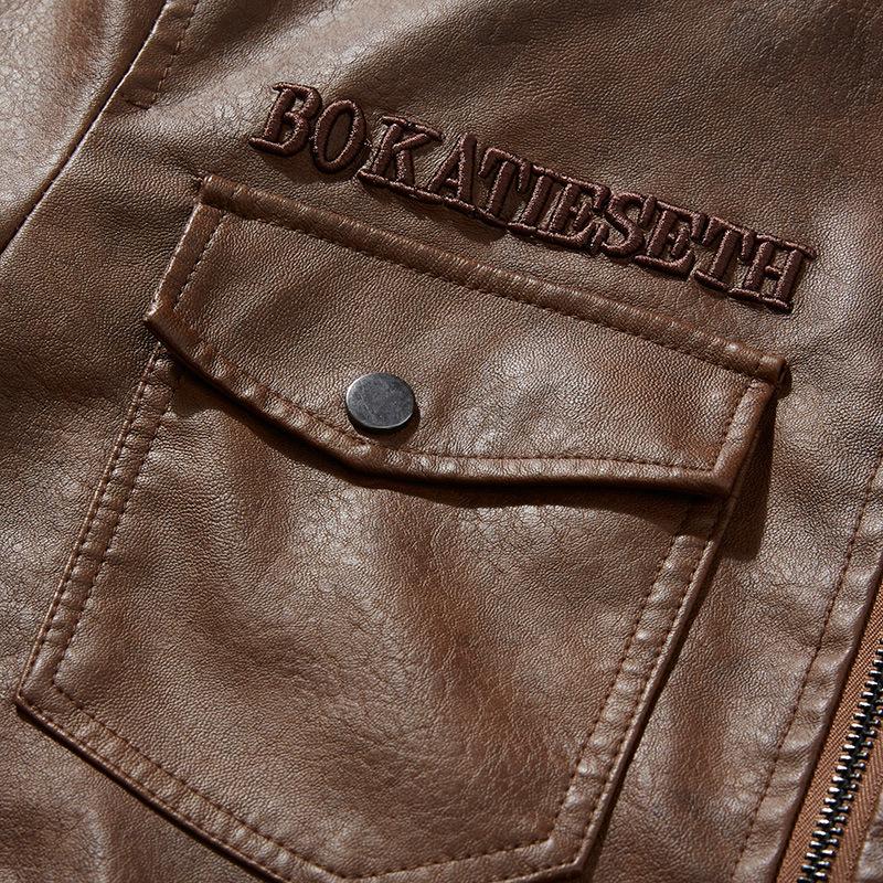 Cappotto invernale da uomo in pelle, giacca in velluto spesso con risvolto da locomotiva, cappotto in pelle PU da uomo