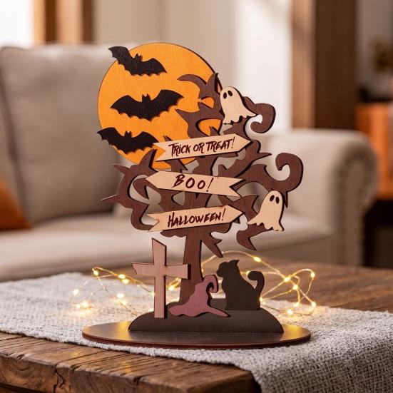 Halloween Home Tabletop Accents Moon Bat Ghost And Dead Tree Ornament, Festive Table Centerpieces Decorative Centerpiece for Desktop Holiday