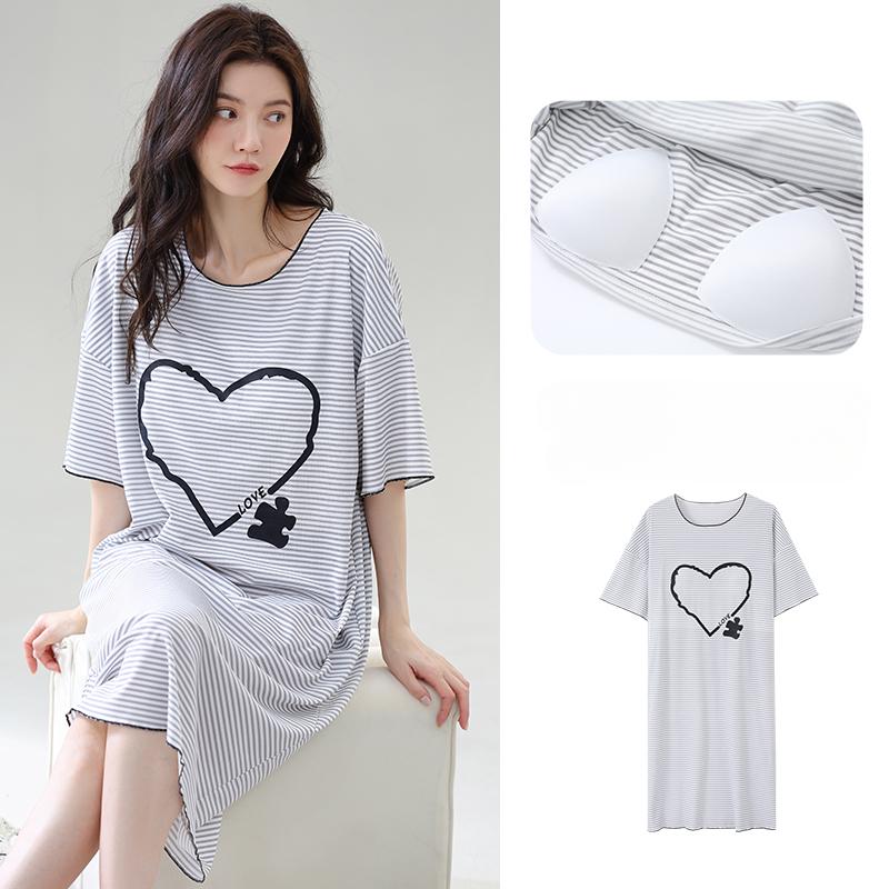 Nadměrná velikost 4XL 5XL Dámské sladké noční košilky s krátkým rukávem a hrudními vycpávkami Dámské letní Květinový potisk Spací košile Domácí Dívčí Roztomilá noční košile Volnočasové oblečení