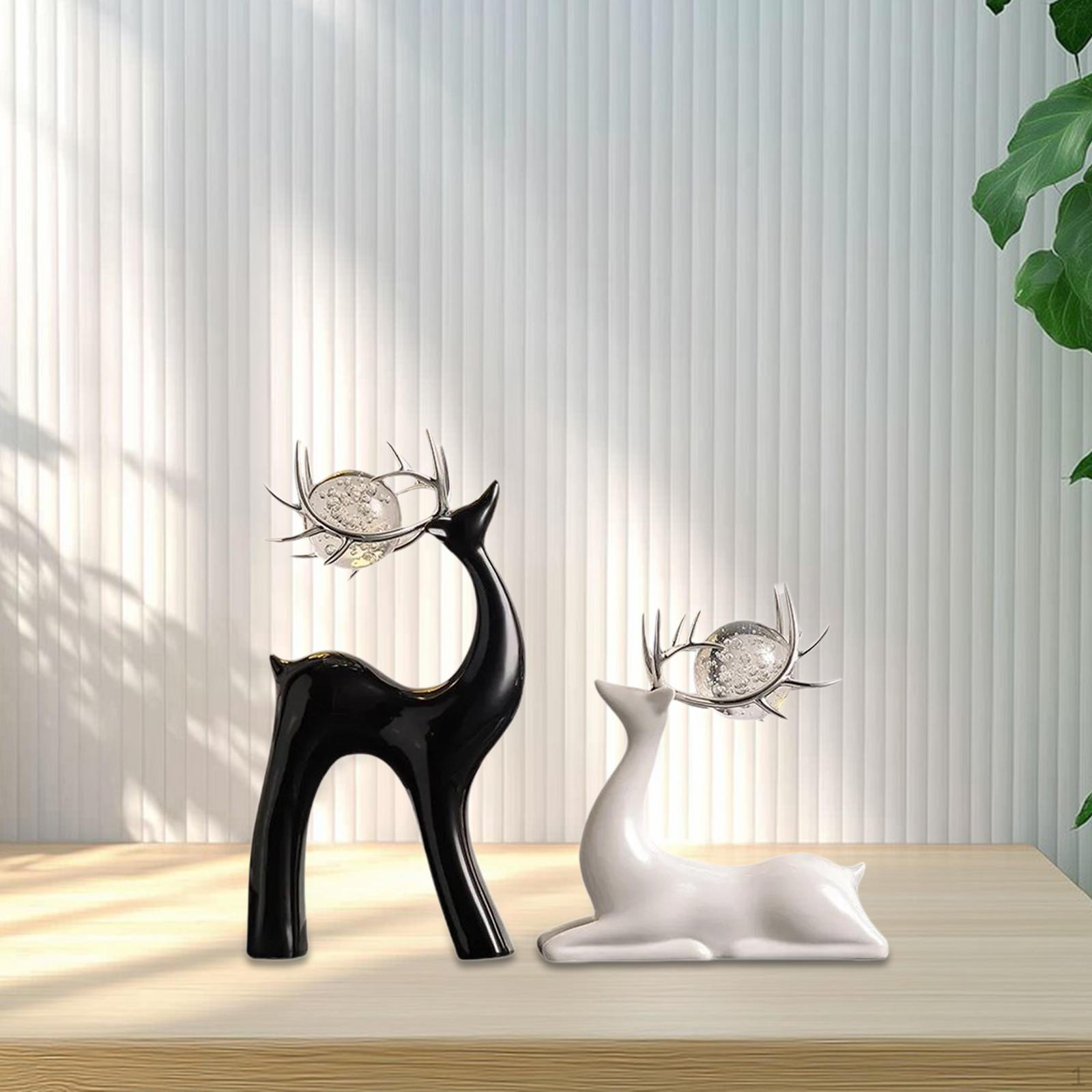 

2x Deer Statues Modern Elk Sculptures Room Cabinet Table