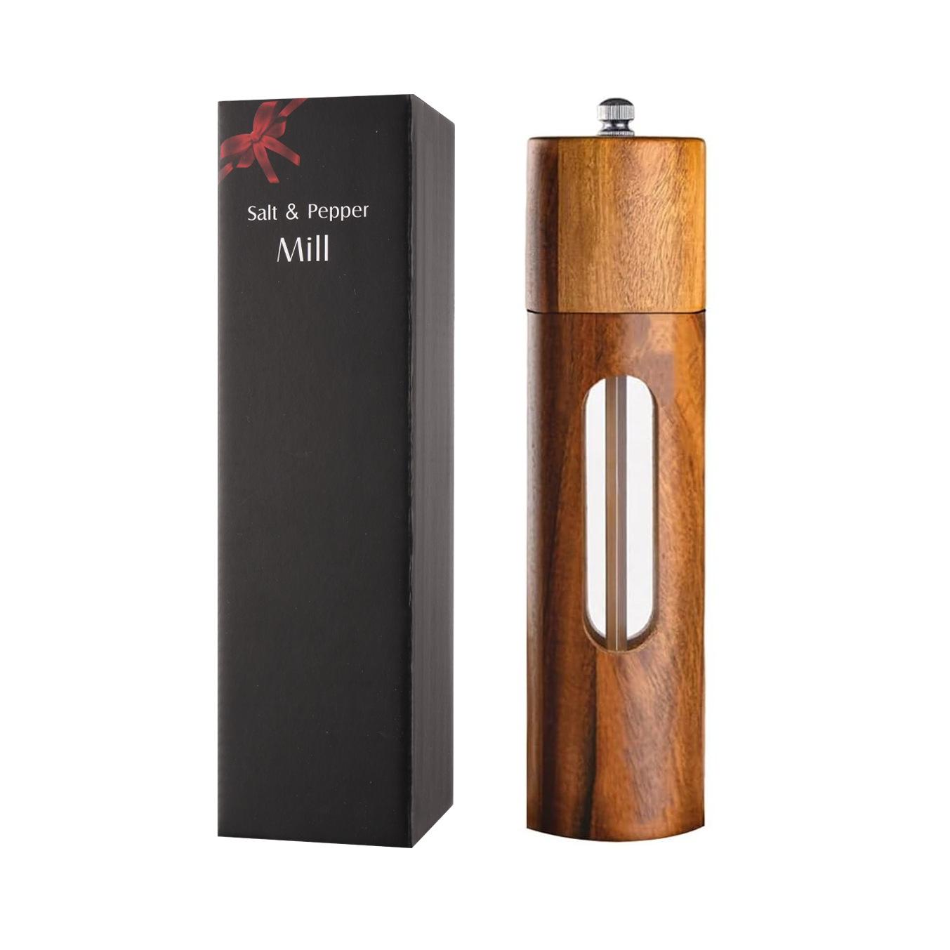 Wooden Salt and Pepper Grinder,8 Inch Manual Pepper Mill Adjustable Coarseness Refillable,Acacia Wood Pepper shakers for kitchen