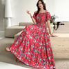 Bohemian Maxi Dress With Elastic Waist For Summer Beach Vacation And Artful Style