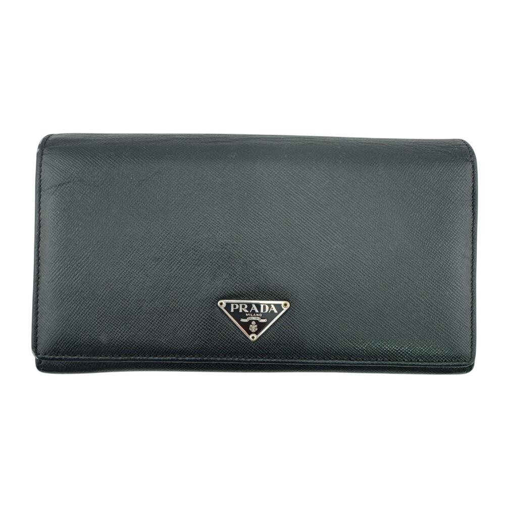PRADA Bifold Wallet Triangle With logo leather Purse black leather Used