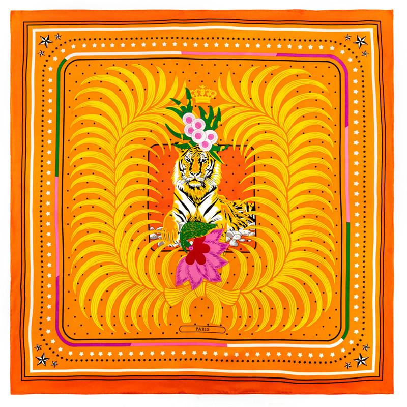 

POBING Manual Hand Rolled Twill Silk Scarf Women Forest Tiger Square Scarves Echarpes Foulards Femme Wrap Bandana Hijab 90CM 90CM x 90CM