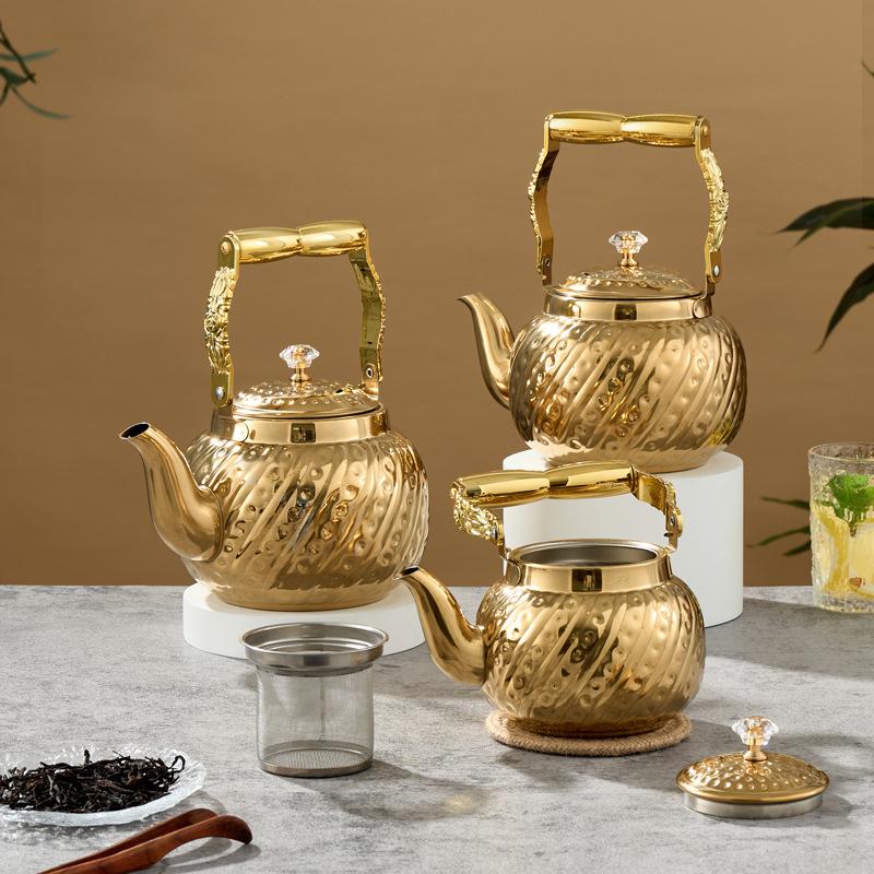 1.2/1.6/2L Czajnik ze stali nierdzewnej z zaparzaczem Srebrny Złoty Młotkowany Sferyczny Czajnik Kuchenny Czajnik do Herbaty na Kuchenkę Indukcyjną