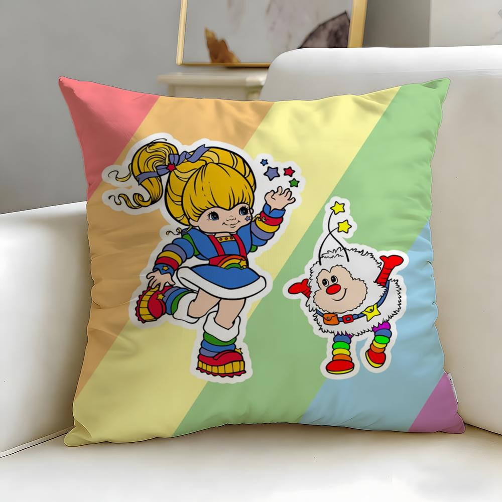 Classic Cartoon Rainbows Brite Cushion Cover Soft & Easy-Wash Pillow Case – Versatile for Couch, Bed, Travel and Office