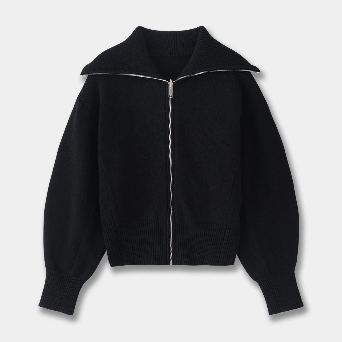 

C Home Толстый вязаный кардиган на молнии с отворотом - Повседневная зимняя куртка 24 M чёрный