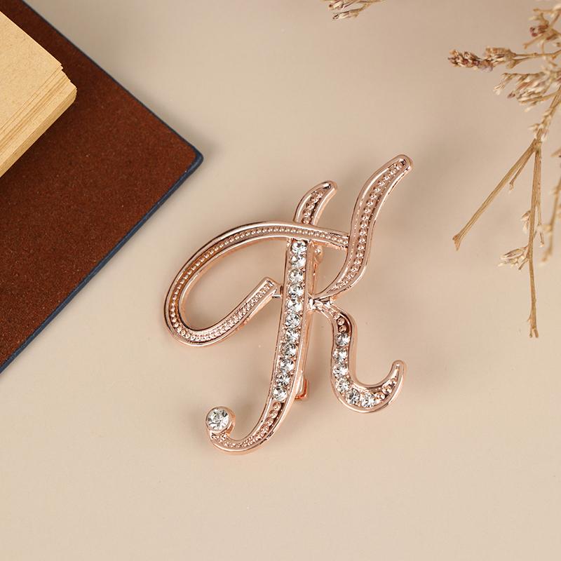 Women Luxury Letter Brooch Pins In Rose Gold Color   English Alphabet Pins Cute Jewelry Accessories Gift