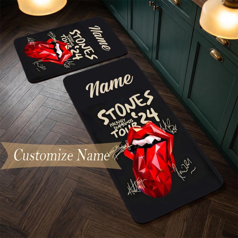 Rolling Stones (1) Customize Name Flannel Kitchen Mat Soft Non-Slip Kitchen Floor Runner Rug for Home Kitchen Decor