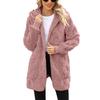 Women's Fashionable Solid Color Long Sleeved Plush Jacket, Casual Hooded Warm Cardigan Jacket With Pockets