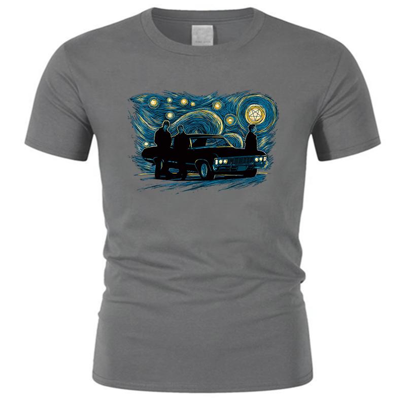 Classic Starry Night Supernatural T Shirts Short Sleeve Winchester Bros Tshirts Printed Tee Tops Soft Cotton Slim Fit Tshirts