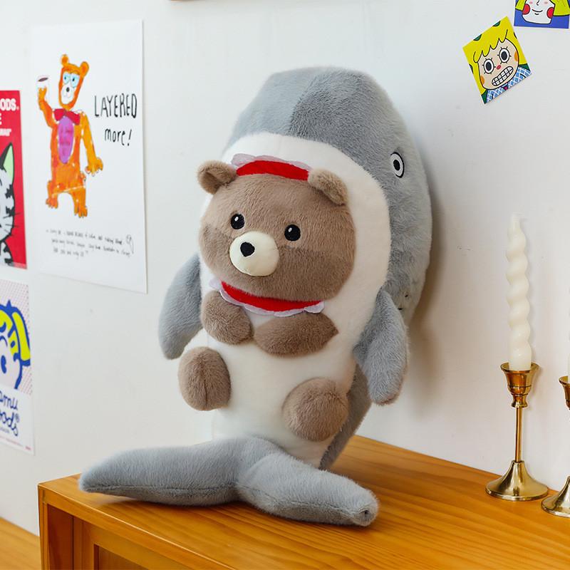 

Adorable Shark Transformation Plush Pillow Doll For Kids Soft Cuddly Toy Gift Bear,40cm