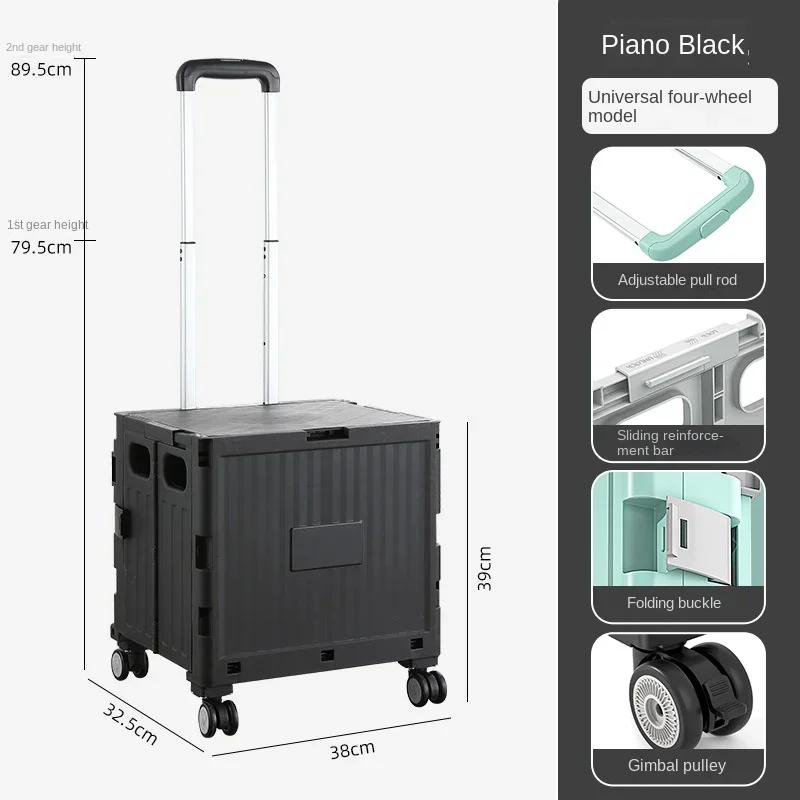 Portable Camping Trolley Multifunctional Camping Storage Box with Adjustable Handle Outdoor Camping Picnic Folding Trolley