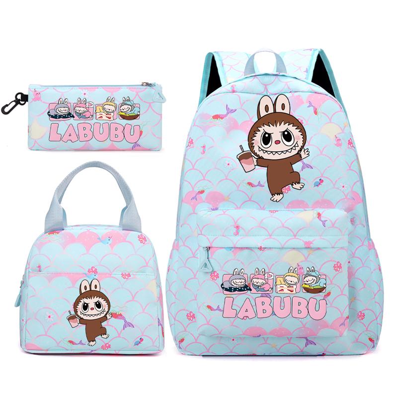 3Pcs/set Backpack for Girl School Teen Student Knapsack Women Rucksack with Lunch Bags Pencil Bag Fish Scale Style Bags
