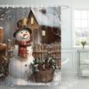 Christmas Snowman Shower Curtain, Winter Snow Trees Rustic Bathroom Dcor, Durable Waterproof Fabric Holiday Shower Curtains