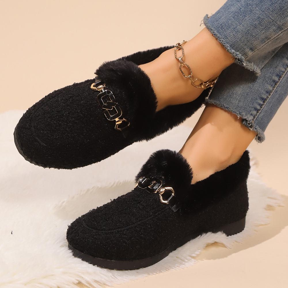 Fashion Luxury Sheep Fur Lined Loafers Women Lambswool Shoes Ladies Winter Slip on Furry Flats Cotton Wool Mocasine Femme Barefoot Boots