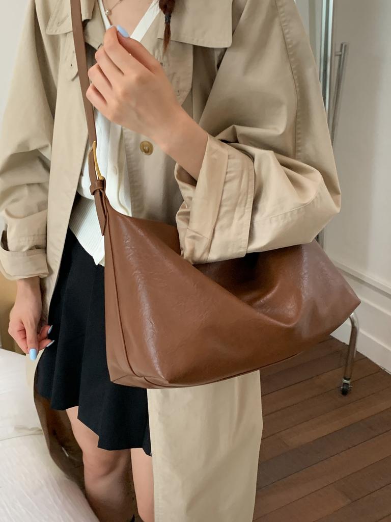 Black Soft Leather Large Capacity Female Bag Fashion Casual Commuting One Shoulder Bags Women's Zipper PU Crossbody Purse
