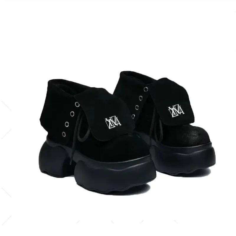 Fashion Ankle Boots Women Shoes Platform Sneakers Designer High Heels 2024 Trend Suede Snow Boots Autumn Lace Up Sport Pumps Botas Mujer