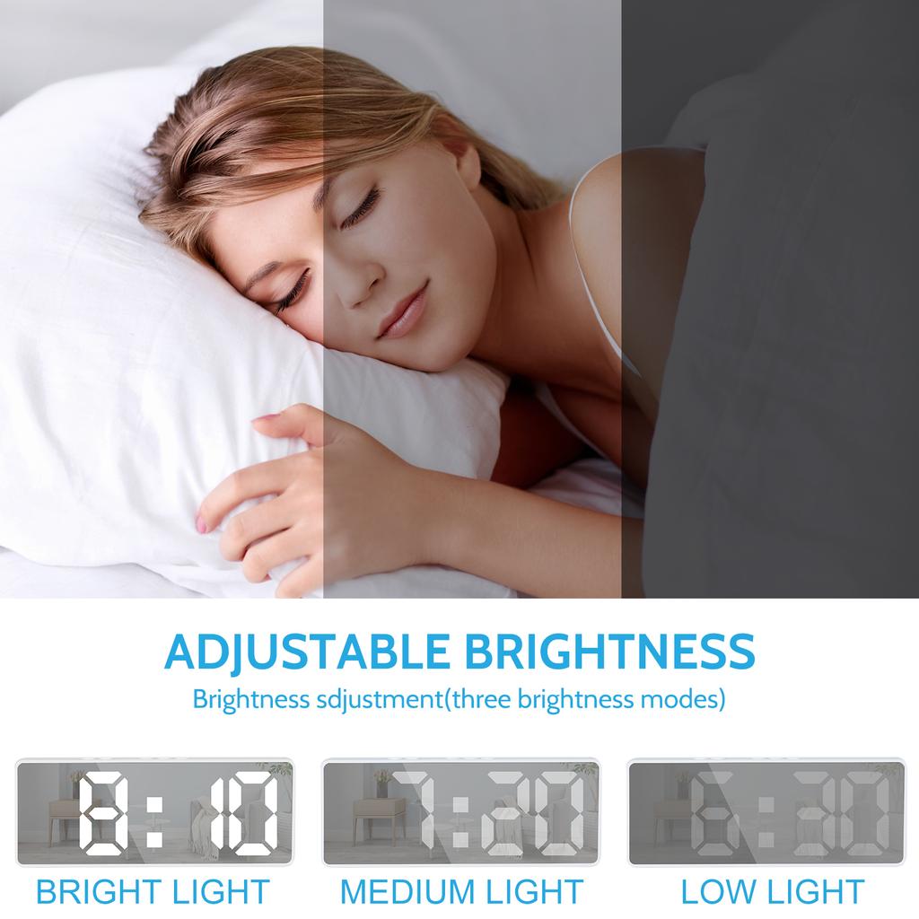 LED Digital Alarm Clock Table Clock Three-Level Adjustment Electronic Desktop Clock for Bedroom Display 12/24H LED Clock