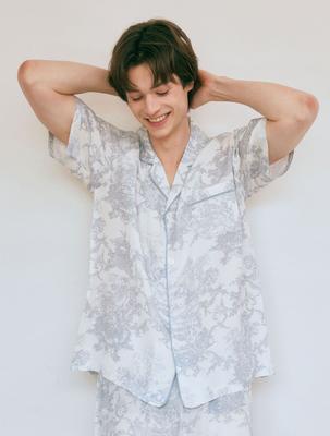 [LUNALUZ STUDIO] Men's French Toile Rayon Short Sleeve Two-Piece Pajamas [Shipped from Korea] 100% Authentic