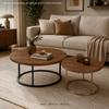 2-Piece Set Round Table Tops, Walnut Wood Look, diameter 70 cm Dining Table Top + diameter 50 cm Side Table Top, Table Top Only