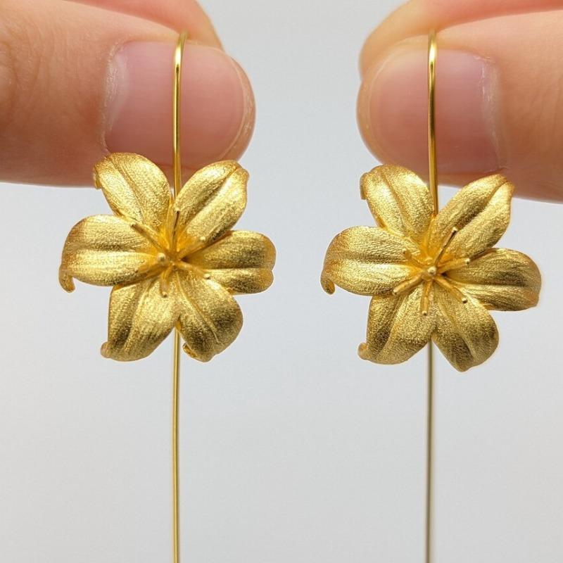 Simple Fashion Metal Gold Color Flower Earrings for Women Trendy Long Handmade Personality Dangle Earrings Jewelry