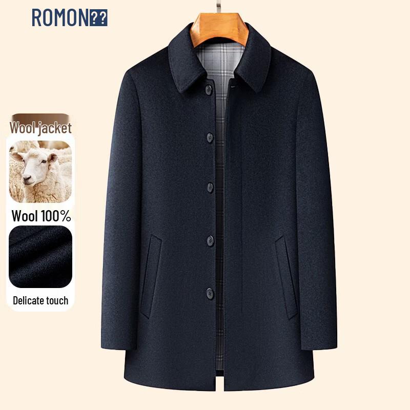 ROMON Men's 100% Wool Business Casual Overcoat