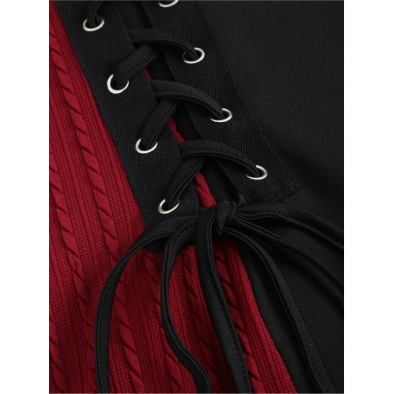 Women's Spring and Autumn One Collar Color Contrasting Dress