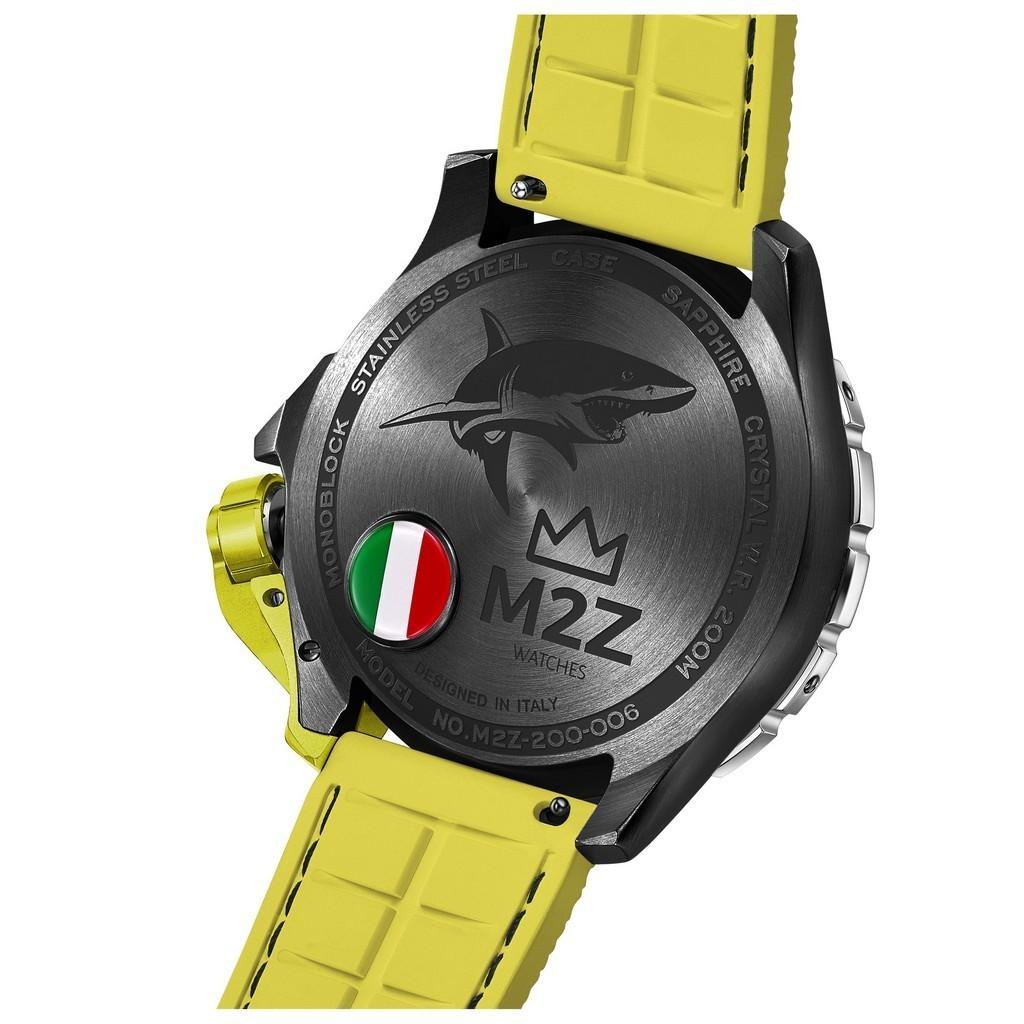 M2Z Diver 200 Safirglass Gul rem Grå skive Automatisk 200-006 200M Herreklokke