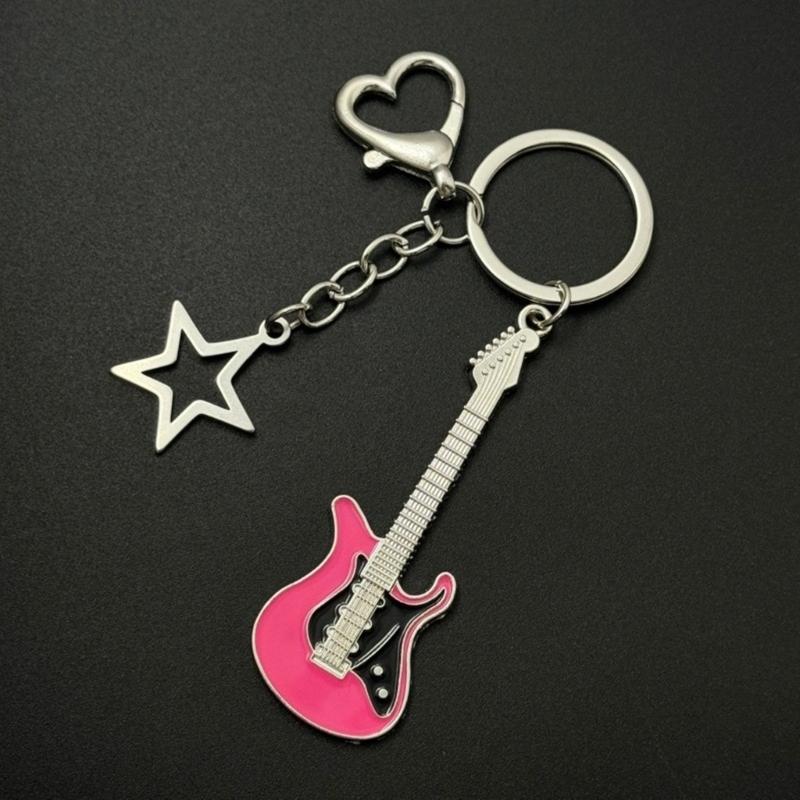 Fashion Star Guitar Keychain Pendant Simple Hanging Decorations Keyring Charm for Purse Bag Backpack Handbag
