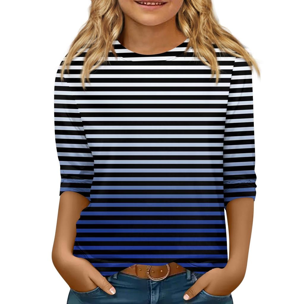 Children's 3/4 Sleeve Tops Casual  Print T Shirt Round Neck Pullover Blouse