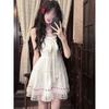 White lace splicing hollow suspender dress women's summer temperament waist sweet small suspender short skirt