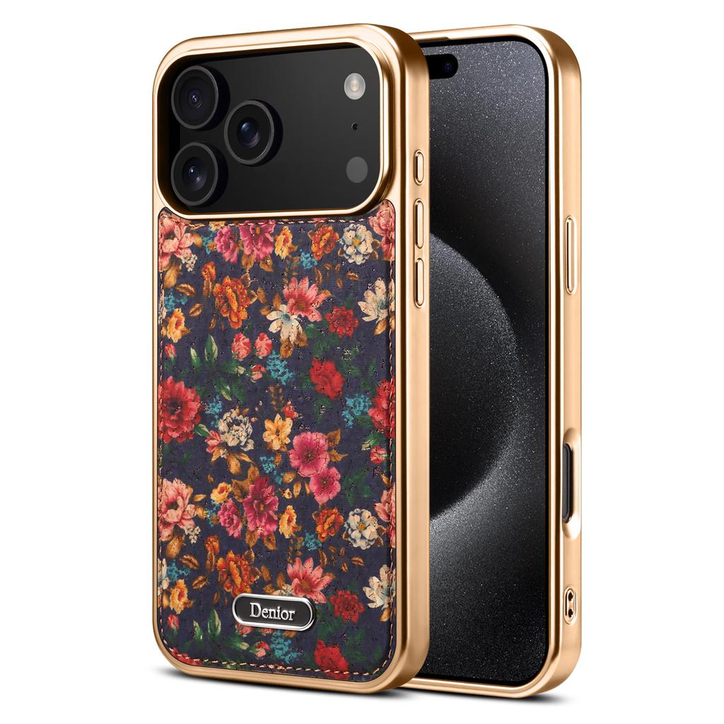 DENIOR A24 For iPhone 17 Pro Case Compatible with MagSafe Flower Leather PC TPU Phone Cover with Detachable Back Panel